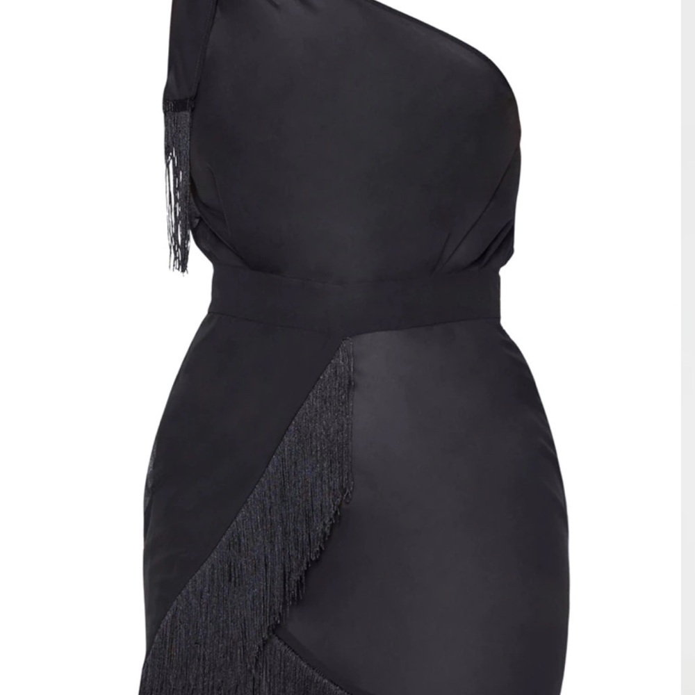 PrettyLittleThing Sheer Black One-Shoulder Dress - Picture 2 of 2